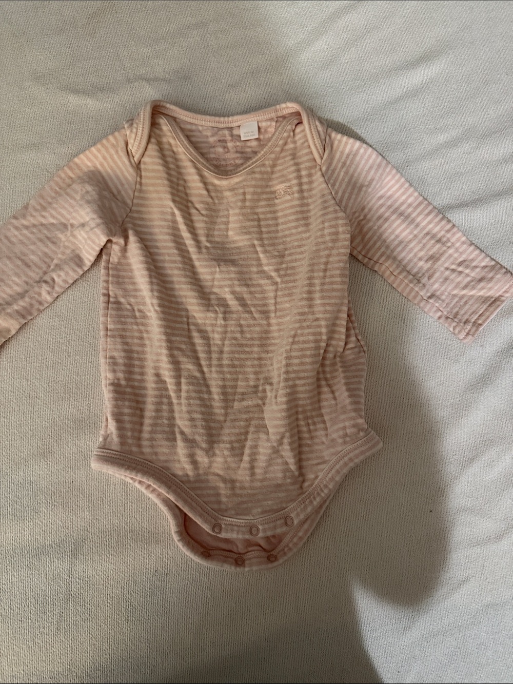 Burberry Light Pink Striped Long Sleeve Baby Bodysuit